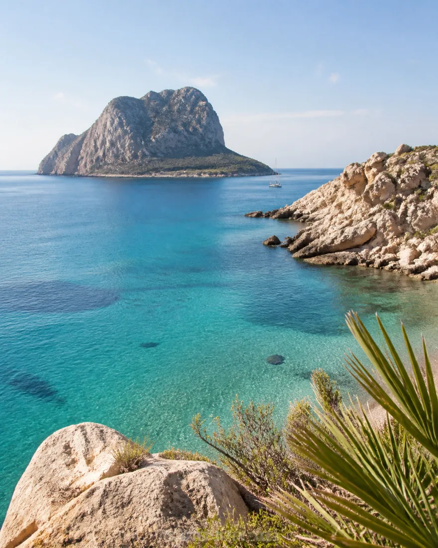 Helle Felsküste und klares Mittelmeer an der Costa Blanca