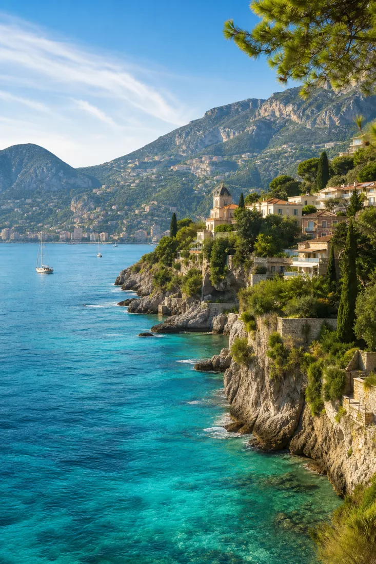 Türkisfarbene Küste und elegante Orte an der französischen Riviera