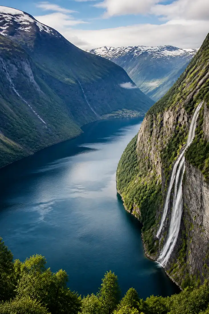 Spektakulärer norwegischer Fjord zwischen Bergen und Wasserfällen