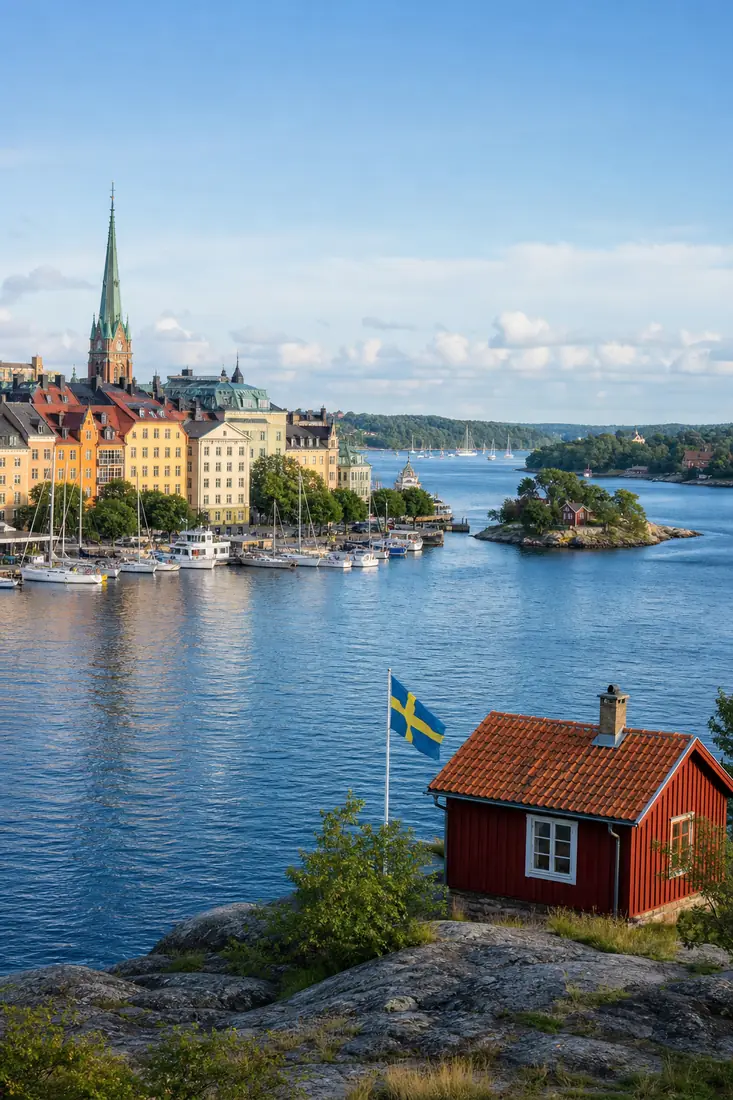 Stockholmer Ufer und grüne Inseln im schwedischen Schärengarten